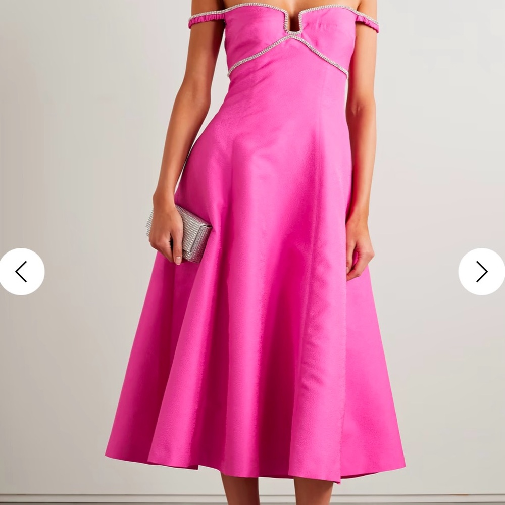 Self-Portrait Hot Pink A-Line Dress with Off the Shoulder Neckline for Prom